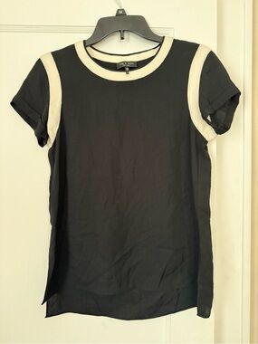rag & bone Black Tee with Cream Trim - Short Sleeve Women's Top